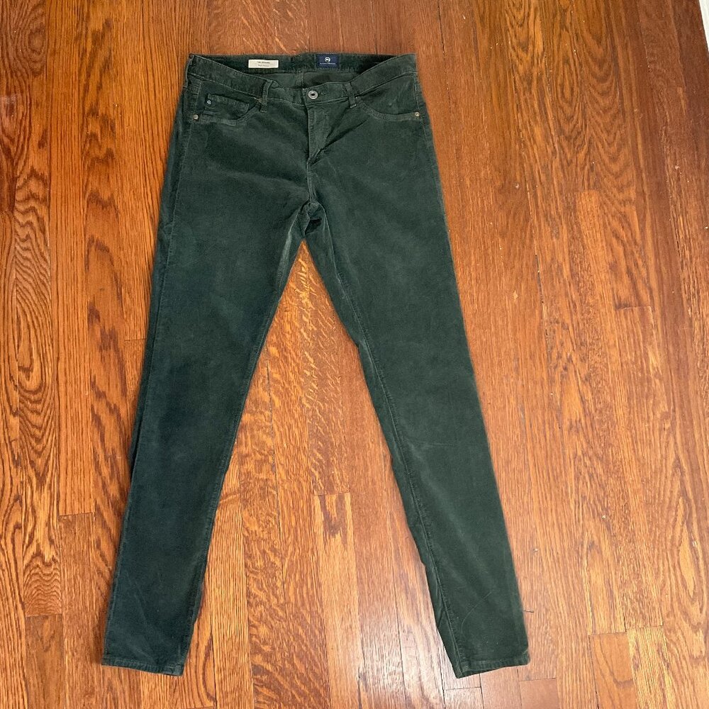 AG Jeans The Legging Super Skinny Velvet Leggings Dark Green Size 31R - Picture 1 of 7